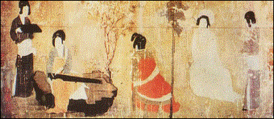 調(diào)琴啜茗圖卷 (聽(tīng)琴圖) [唐] 周昉