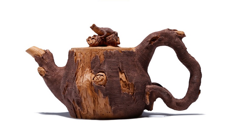 仿木外皮紫砂壺，創(chuàng)意木樁手工雕刻紫砂壺